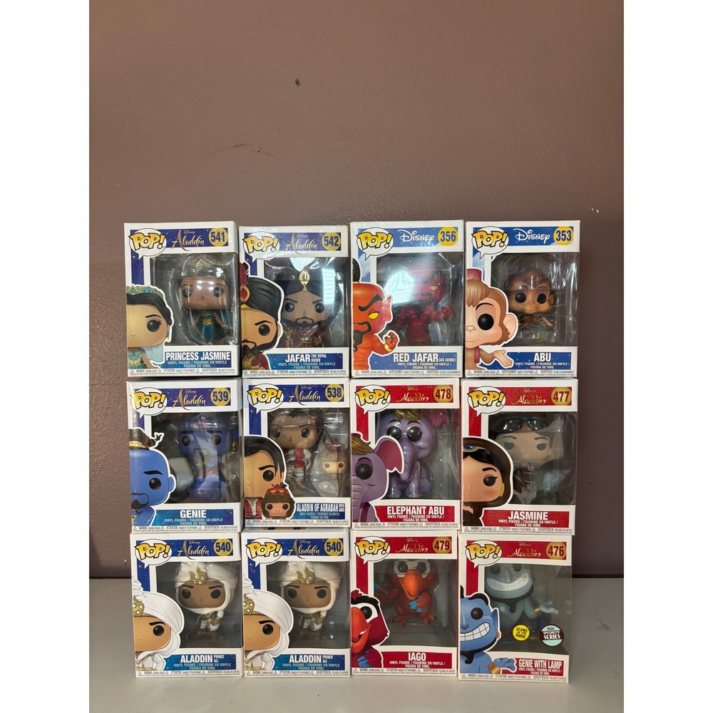 Funko Pop Disney Aladdin Vinyl Figure Lot of 12 Jasmine Genie Jafar Iago Abu
